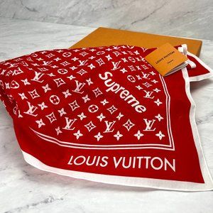 A SET OF TWO: A LIMITED EDITION RED & WHITE MONOGRAM BANDANA SCARF